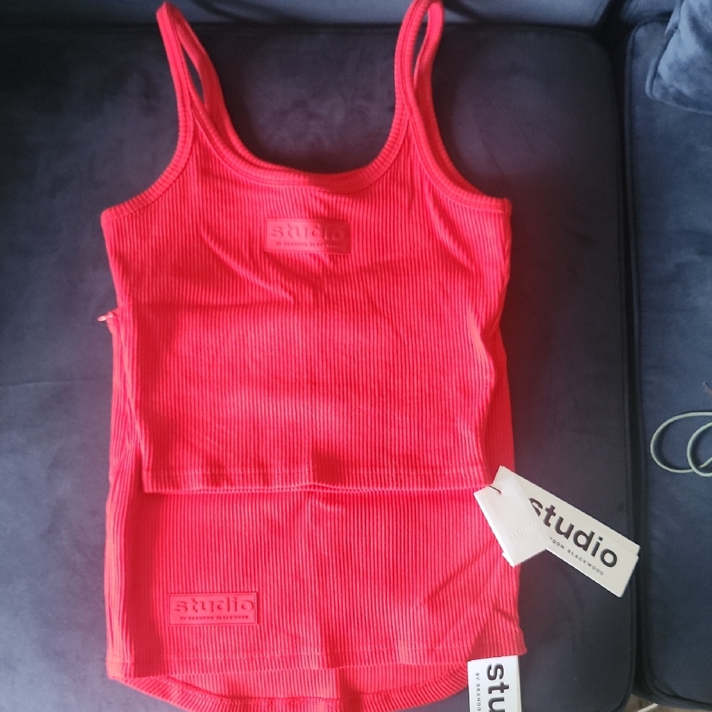 Studio Bright Pink Ribbed Tank&skirtSet Studio Green Apple Ribbed Tank& SKIRT